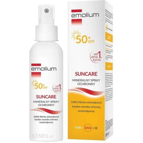 Emolium Suncare Mineral Protective Spray SPF 50+ for sensitive, allergic and atopic skin for children from the first day of life and adults.