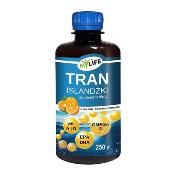Icelandic fish oil (cod liver oil) is an orange-flavored dietary supplement.
