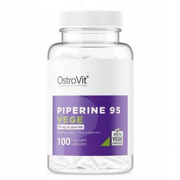 OstroVit Piperyna 95 VEGE is a high-quality dietary supplement in capsules containing black pepper fruit extract containing piperine - an alkaloid found naturally in pepper, which not only gives it a sharp, burning taste, but also a characteristic aroma, effectively burns fat and maintains other substances in action.