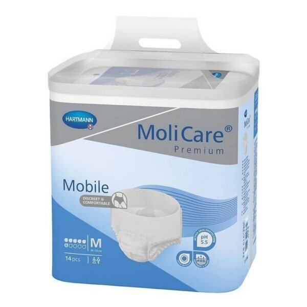 Molicare Mobile Premium diapers have an absorbent base with a structure that ensures discreet wearing and comfortable use.