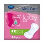 The medical device MolliCare Premium Lady Pad 2 drops is an absorbent pad for active women with mild to moderate urinary incontinence.