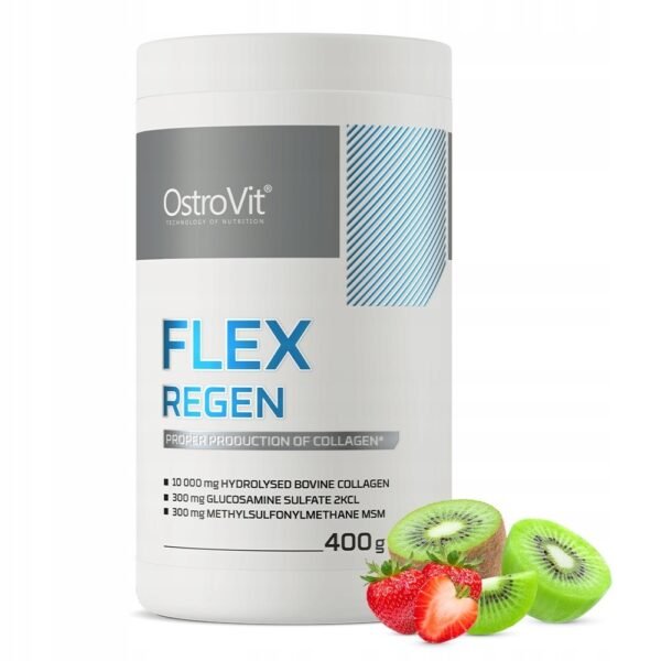 OstroVit Flex Regen is a complex nutritional supplement that is a source of valuable ingredients: the drug contains, among other things: collagen, glucosamine, calcium and vitamin C.