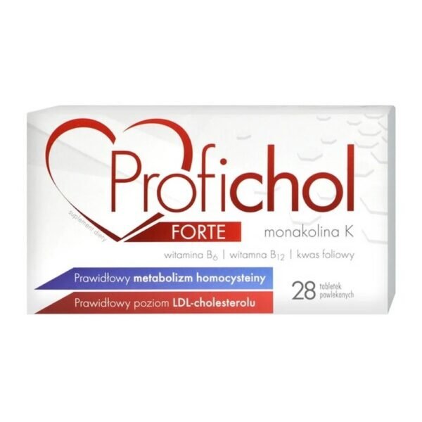PROFICHOL FORTE contains a special composition of red rice extract (standardized for the content of monacolin K – phytostatin) and vitamins B6, B12 and folic acid for use in order to maintain the correct level of “bad” cholesterol. cholesterol or homocysteine