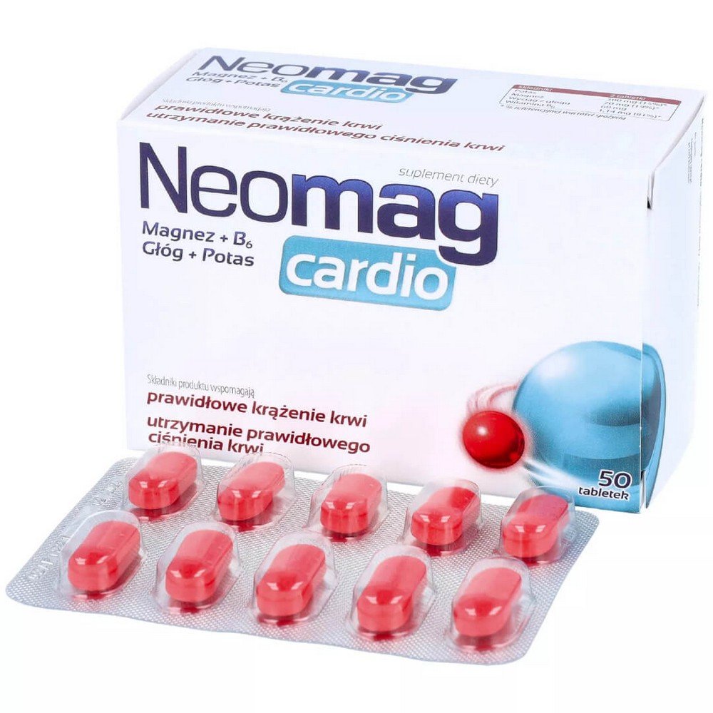 neomag cardio tablets 50 pieces NeoMag Cardio is a dietary supplement containing ingredients that support circulation and help maintain normal blood pressure.