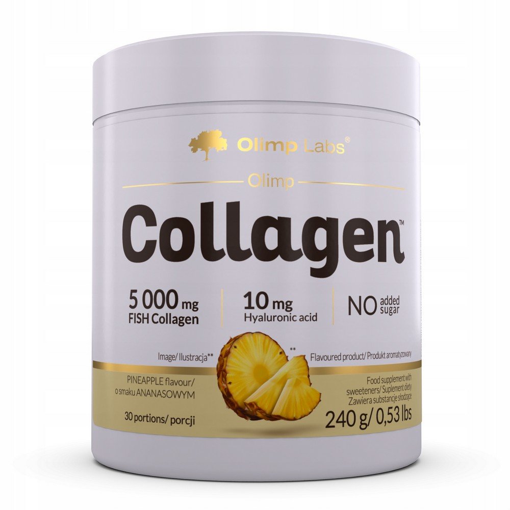 olimp collagen pineapple dietary supplement 240 g Olimp Collagen est une formule riche en ingrédients actifs, notamment du collagène de poisson hydrolysé de haute qualité et hautement absorbable ECOllagen®, aidant à maintenir une peau, des cheveux et des ongles sains, ainsi que des articulations et des ligaments sains.