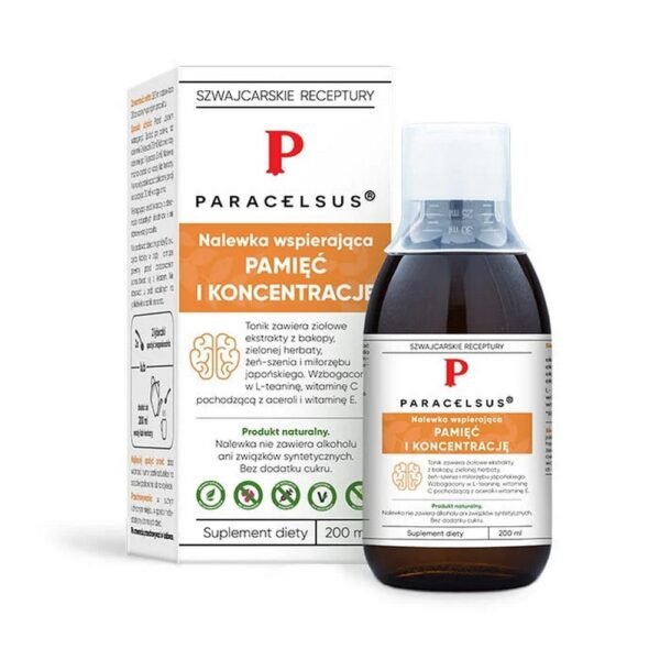 Paracelsus tincture to support proper sleep is a dietary supplement with extracts of hawthorn, chokeberry, elderberry, lemon balm, lavender, valerian, melatonin, vitamin C from acerola and vitamin E.
