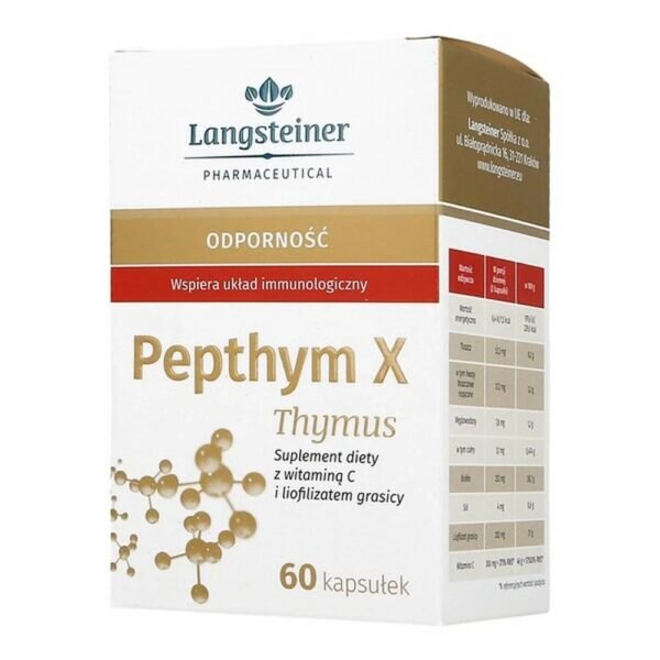 Pepthym X Thymus is a dietary supplement in capsules containing vitamin C and lyophilized thymus.