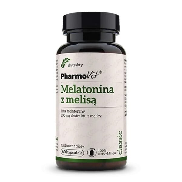Melatonin with lemon balm is a dietary supplement that supports healthy sleep.