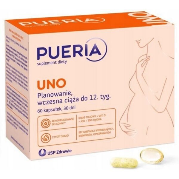 Pueria Uno is a dietary supplement with ingredients to support women planning pregnancy and pregnant women up to the end of the 12th week.