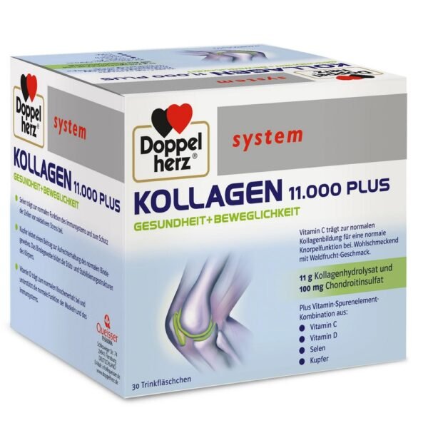 The Doppelherz Kollagen 11,000 PLUS system contains a composition of carefully selected nutrients that help maintain the proper functioning of muscles and bones (thanks to the presence of vitamin D), maintain the proper condition of connective tissues (thanks to the copper content) and help in the optimal production of collagen to ensure the proper functioning of cartilage and bones ( thanks to vitamin C).