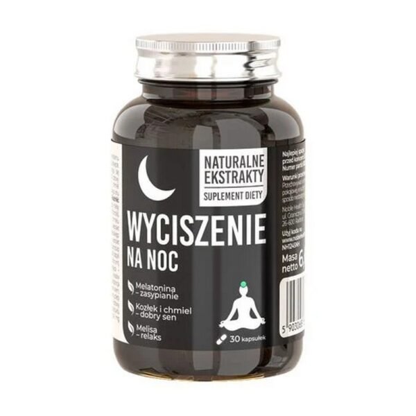 Silence at night is a dietary supplement with extracts of lemon balm, hop cones, valerian root, lavender flowers and holy basil herb, as well as melatonin, vitamin B6, thiamine and riboflavin.