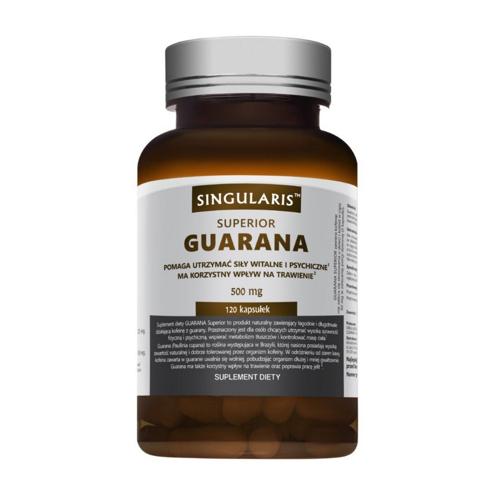 singularis guarana 500 mg capsules 120 pcs Guarana is a nutritional supplement that supports vitality and mental strength.