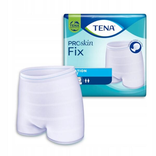 The TENA Fix medical product is a reusable elastic pant for fixing absorbent pads.