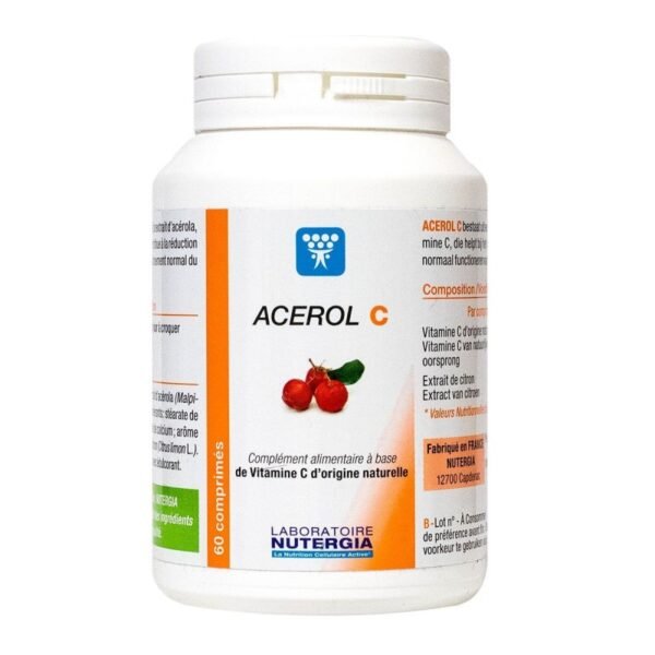 Acerol C Nutergia chewable tablets are a food supplement formulated with acerola, a source of vitamin C