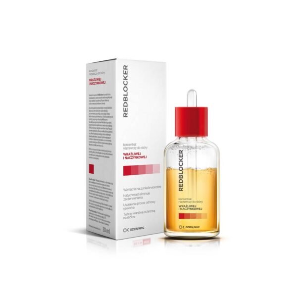 RedBlocker restorative concentrate for sensitive and vascular skin - consists of a two-phase formula that, when shaken, forms a homogeneous, light and silky consistency.