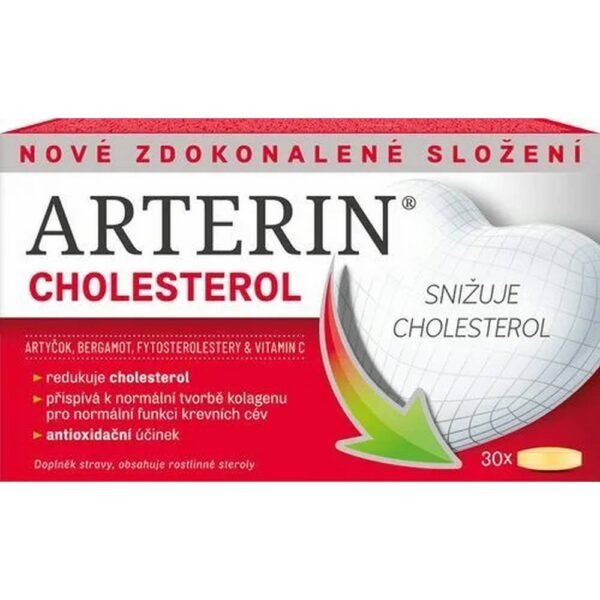 Dietary supplement for lowering cholesterol levels. It contains standardized natural premium bergamot and artichoke extracts, phytosterols and vitamin C.