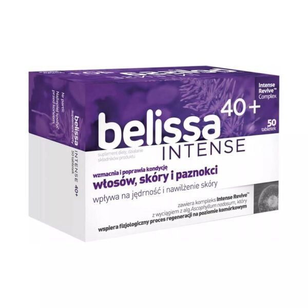 Belissa INTENSE 40+ dietary supplement is a comprehensive set of vitamins and minerals with the Intense Revive complex, created for mature women to support healthy hair, skin and nails.