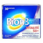 Bion 3 Vitalité 50+ is a food supplement based on 3 TriBion microbiotic strains, vitamins, minerals, lutein and ginseng and blueberry extracts, for maintaining energy1, supporting cognitive function2 and of the immune system3.