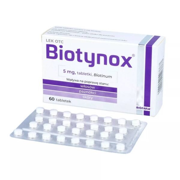 Biotinox is a preparation containing biotin used as an adjuvant in the treatment, in particular, of hair loss, hair and nail growth disorders, and skin inflammations located, for example, around the eyes and nose.