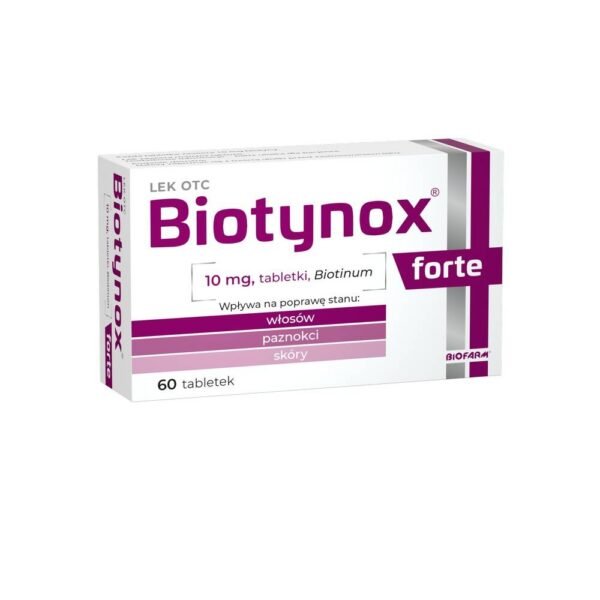 Biotinox Forte is a medication used to treat biotin deficiency with symptoms such as hair loss, hair and nail growth problems, inflammation of the skin around the eyes, nose, mouth, ears and perineum, after a doctor has ruled out other causes.