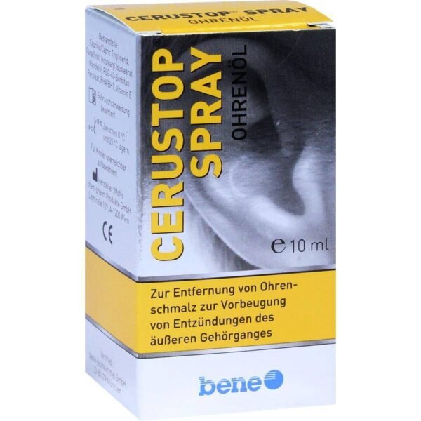 CERUSTOP ® Ear Oil Spray loosens and removes excess and hardened earwax (cerumen) and at the same time prevents inflammation of the external auditory canal.
