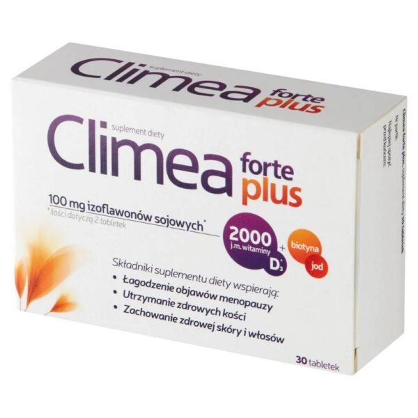 Climea forte plus is a dietary supplement that helps relieve the symptoms of menopause, additionally enriched with biotin and iodine.