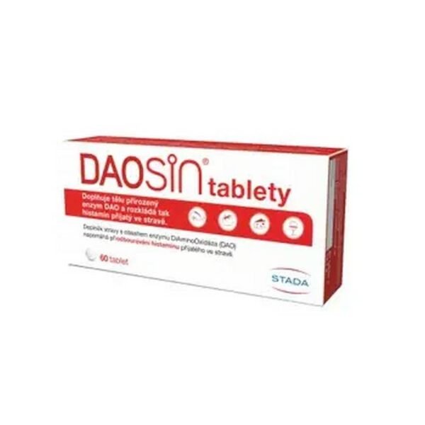 DAOSiN tablets contain the enzyme diamine oxidase (DAO), which helps break down histamine from food. Degradation occurs in the intestines, where this enzyme acts.