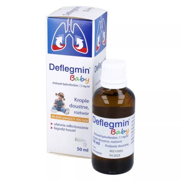 Deflegmin Baby is a drug that facilitates the transport of secretions remaining in the bronchial passages, supports expectoration of sputum and relieves wet cough.