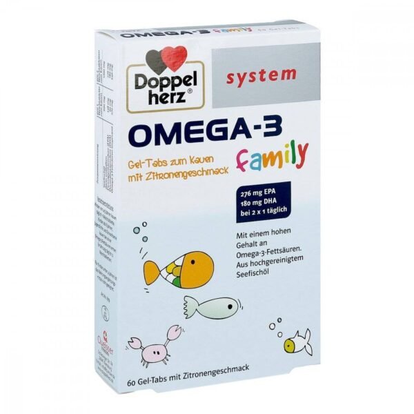 The Doppelherz System Omega-3 Family Gel tabs are mature tablets for chewing with lemon taste. They contain omega-3 fatty acids from highly cleaned sea fishing oils.