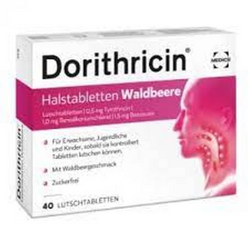 dorithricin throat lozenges wild berries 40 pcs Области применения: Для симптоматического лечения инфекций полости рта и горла, сопровождающихся болью в горле и затрудненным глотанием.