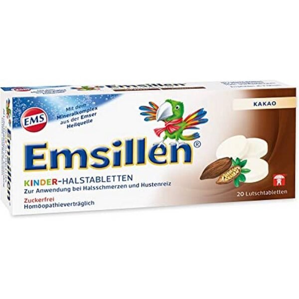 Emsillen ® Children's Throat Tablets Cocoa are a sore throat for children and help with inflammation in the throat and pharynx. They work on a purely natural basis and moisturize and clean the pharyngeal mucosa.