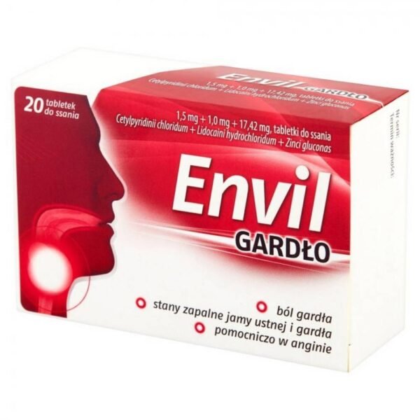 Envil Gardło lozenges for use in inflammation of the throat and oral cavity, and as an aid in the treatment of upper respiratory tract infections with sore throat and tonsillitis (sore throat).