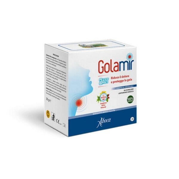 Golamir 2Act reduces pain and inflammation by protecting the lining of the mouth and throat. Available in two dosage forms: lozenges and spray.
