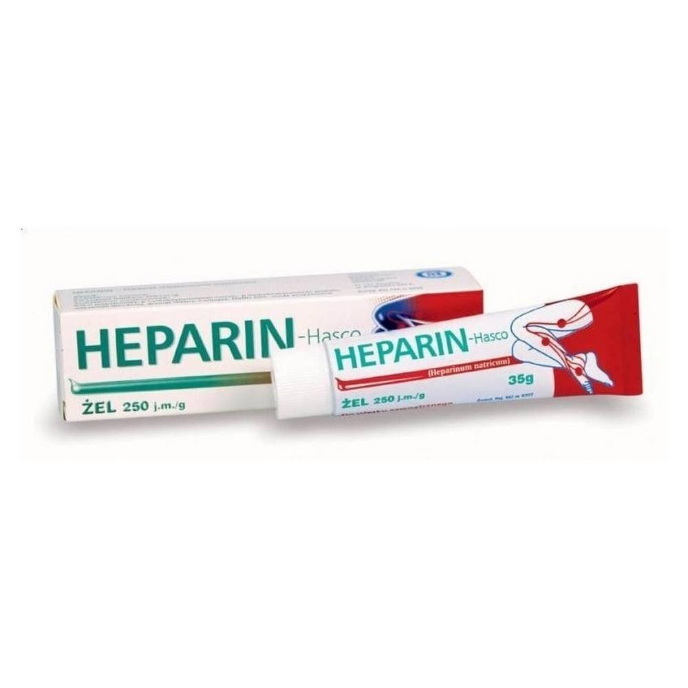 heparin hasco zel 250 jmg 35 g Heparin-Hasko gel is intended for topical use on the skin and has anticoagulant, anti-inflammatory and decongestant properties.