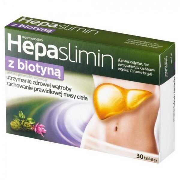 HepaSlimin with Biotin is a dietary supplement containing biotin that helps support healthy hair and skin, as well as supporting liver health and maintaining proper body weight.