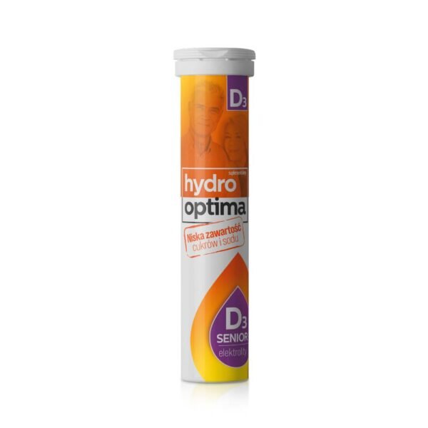 Hydro Optima Senior D3 is a dietary supplement containing electrolytes and vitamin D.