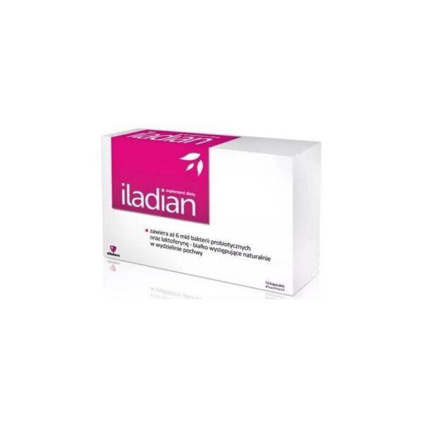 Iladian is a dietary supplement containing probiotic bacteria: lactic acid bacteria L. rhamnosus, L. reuteri.
