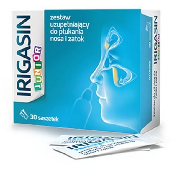 IRIGASIN JUNIOR in the form of a solution cleanses the nasal cavity of residual secretions, bacteria, viruses and allergens, cares for the nose and sinuses, moisturizes the nasal mucosa and reduces its swelling.