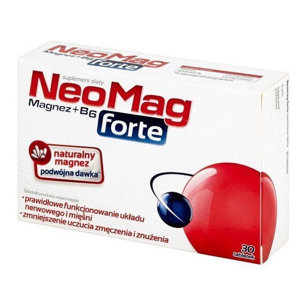 neomag forte tablets 30 pieces NeoMag forte – food supplement that contains magnesium and vitamin B6 and supports the proper functioning of the nervous system and muscles. The product is intended for adults.