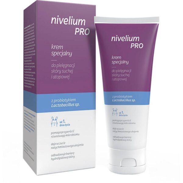 Nivelium Pro is a specialized dermocosmetic preparation with a synbiotic that eliminates peeling and roughness of the skin in places where it is necessary.