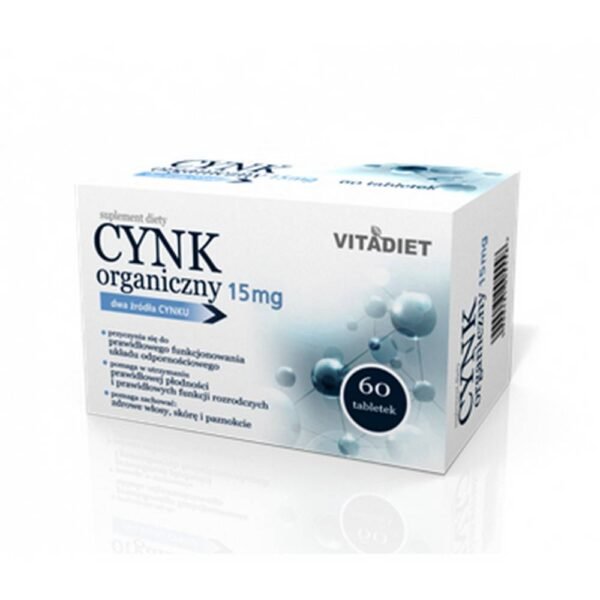 Organic zinc 15 mg   – food supplement that contains zinc citrate and zinc gluconate. The product is intended for adults.