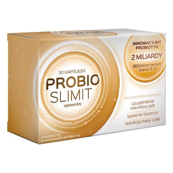 Aflofarm Probioslimit is a dietary supplement in capsule form containing the probiotic Bifidobacterium breve B-3, chromium and plant extracts.