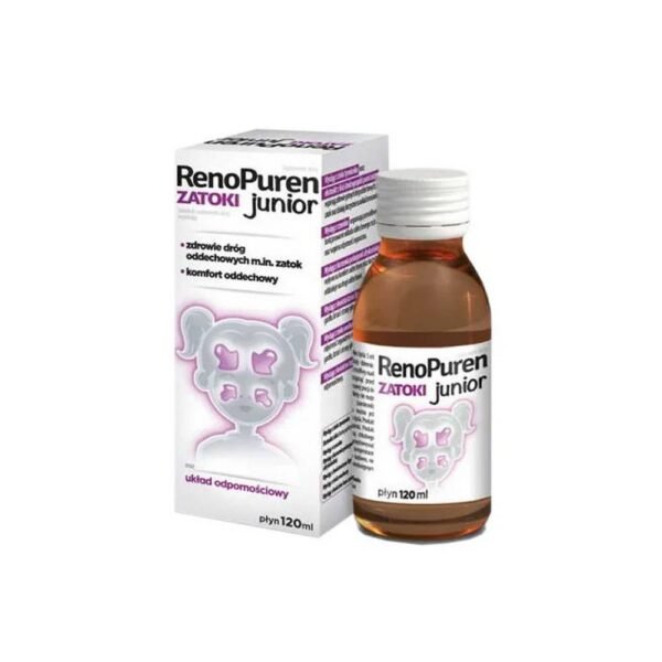 RenoPuren Zatoki Junior is a dietary supplement containing ingredients that support the respiratory tract and immune system.