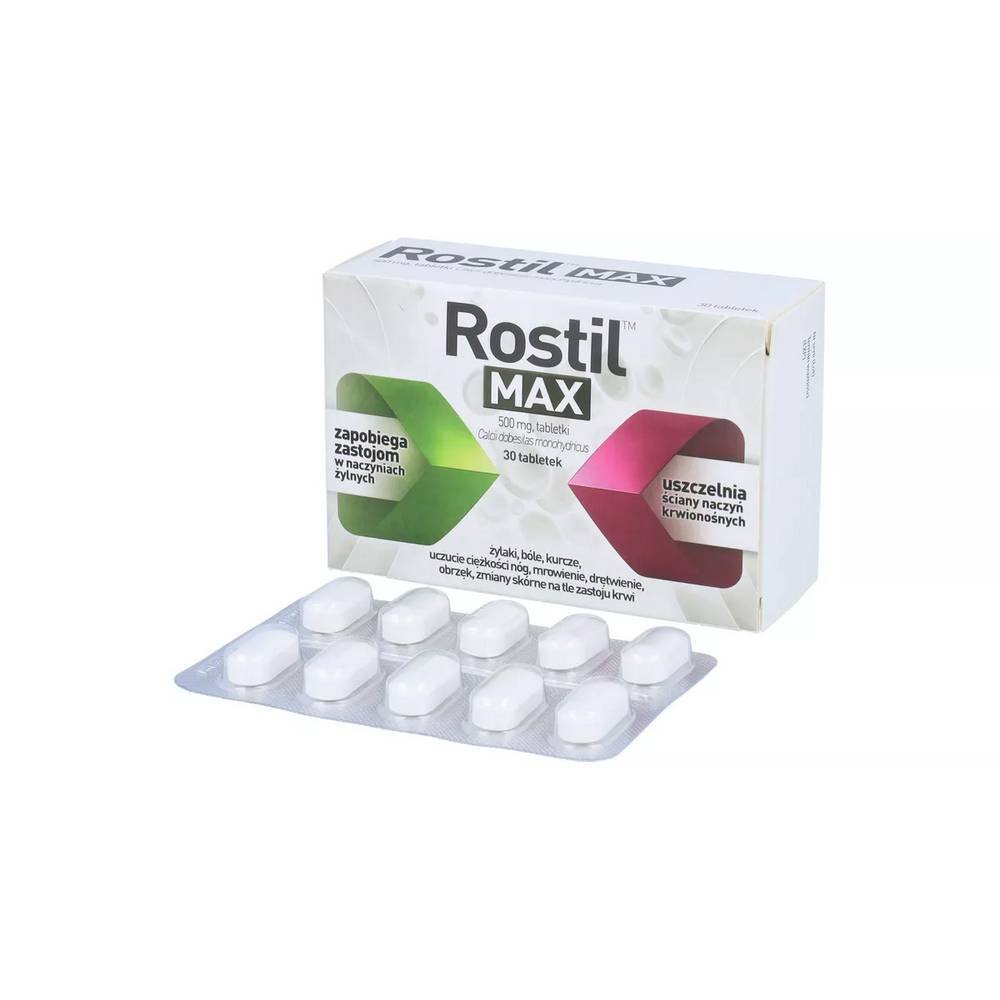 rostil max 500 mg 30 tabletek Rostil max es un medicamento que tensa los vasos sanguíneos y aumenta su elasticidad.