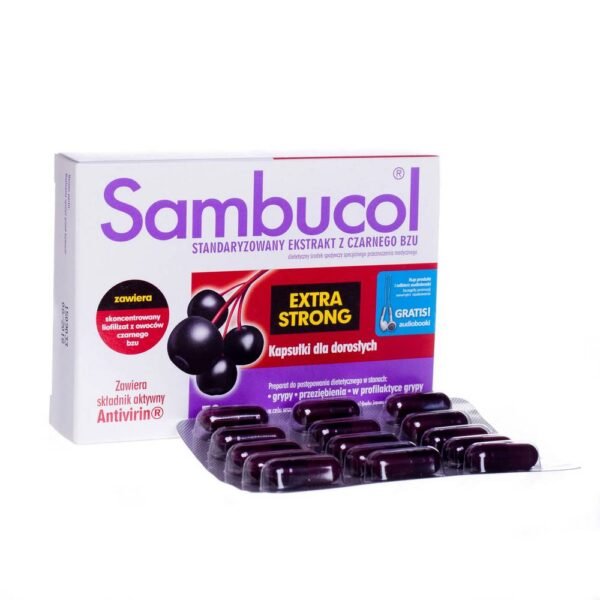Sambucol Extra Strong es un complemento alimenticio que contiene una composición de ingredientes que apoyan el funcionamiento del sistema inmunológico.
