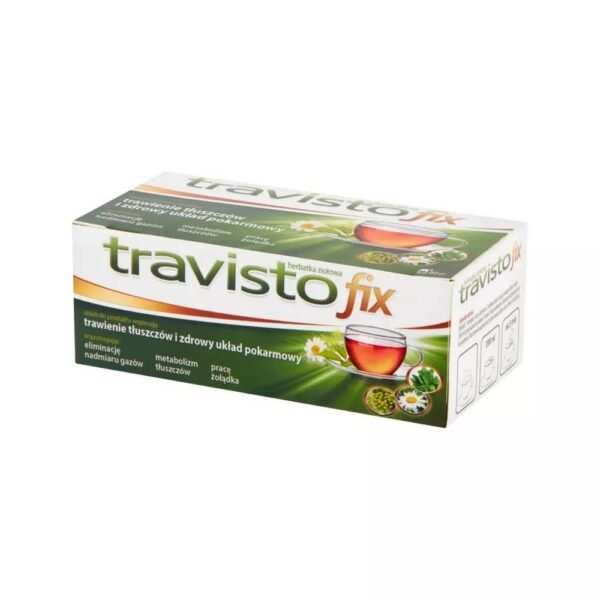 Travisto fix, herbal tea - contains a mixture of herbs: mint herb, fennel fruits, chamomile basket, which has a beneficial effect on digestion and the removal of excess gases.