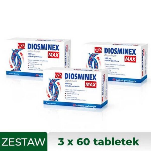Set of 3x Diosminex Max is a drug in the form of tablets that increases the tone of venous vessels and has a protective effect on the vessels.