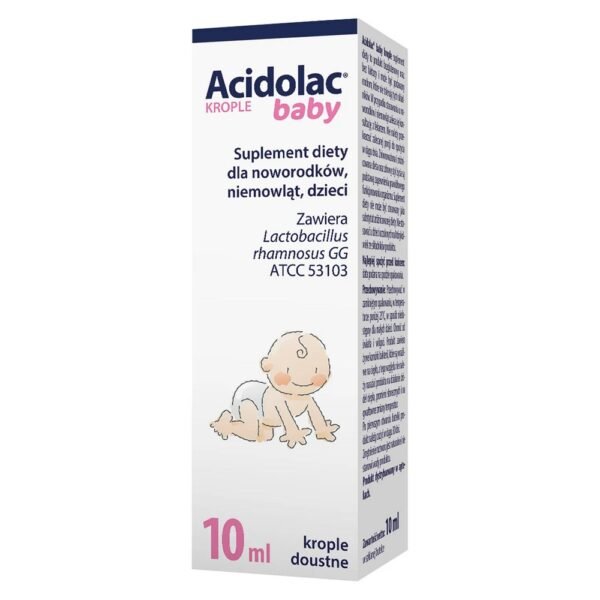 Acidolac Baby is a dietary supplement containing a strain of probiotic bacteria Lactobacillus rhamnosus GG ATCC 53103.