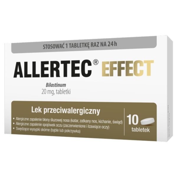 Allertec Effect relieves symptoms of hay fever (sneezing, itching, runny nose, nasal congestion, red and watery eyes) and other forms of allergic rhinitis.