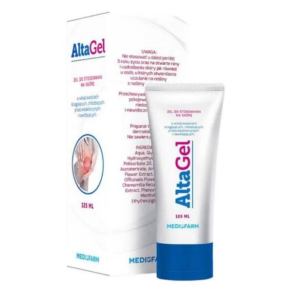 AltaGel es un gel a base de ingredientes naturales que gracias a sus propiedades astringentes, refrescantes, antibacterianas e hidratantes, calma y nutre la piel, especialmente después de hematomas, hinchazón y hematomas visibles.